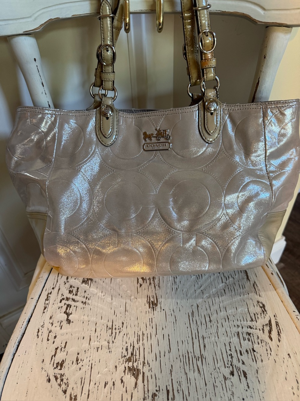 Coach Metallic Beige Leather Tote Bag